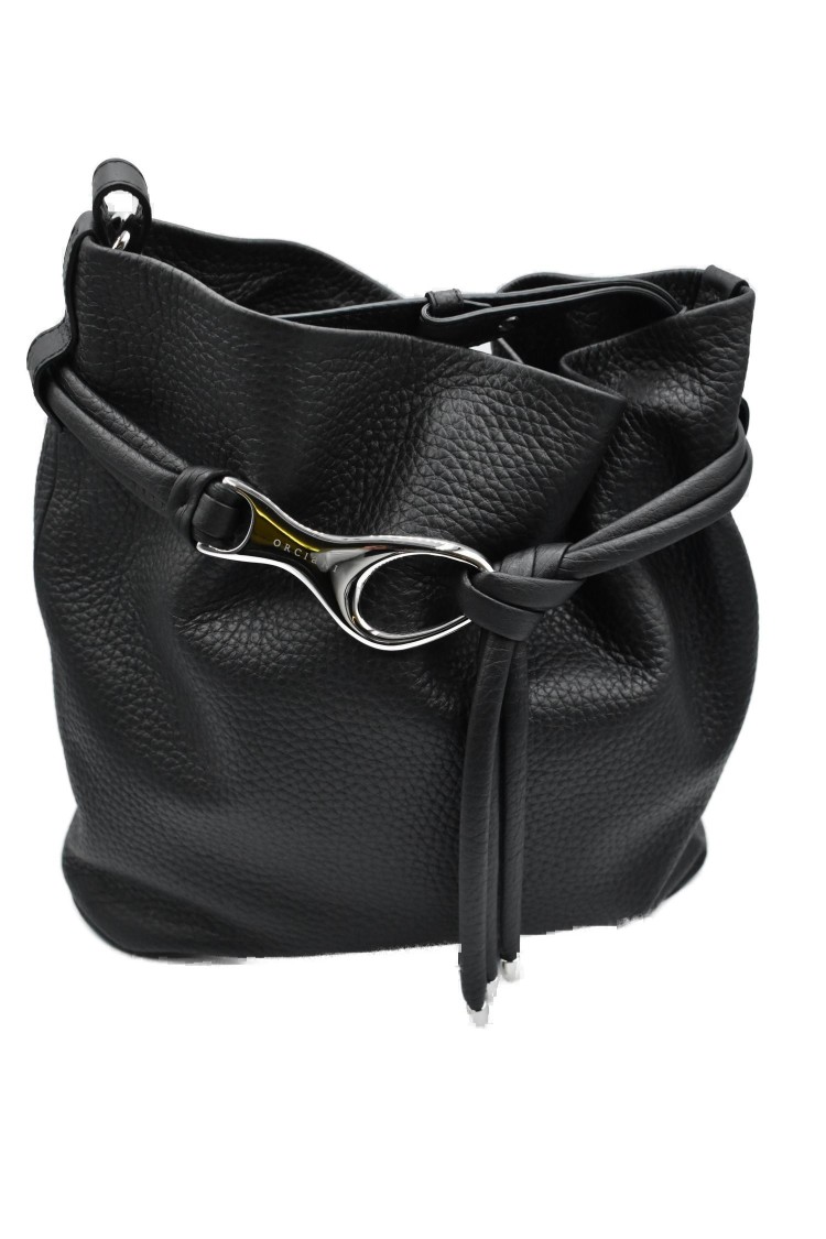 Orciani Soft Leather Shoulder Bag With Closure Detail In Black