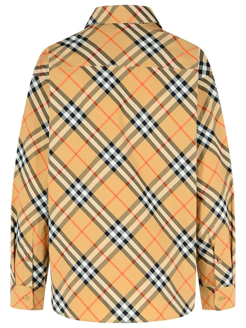 Burberry Beige Shirt With Classic Collar And All-over Check Motif In Cotton Woman In Brown