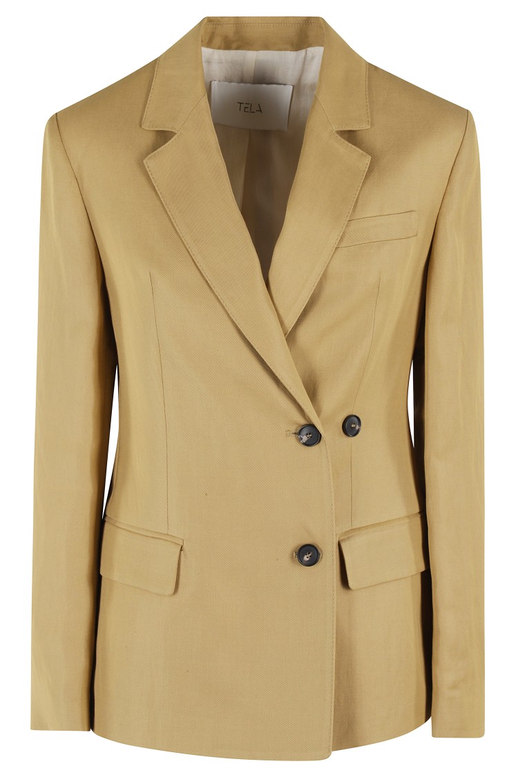 Shop Tela Single-breasted Blazer With Side Button Closure In Miele In Brown