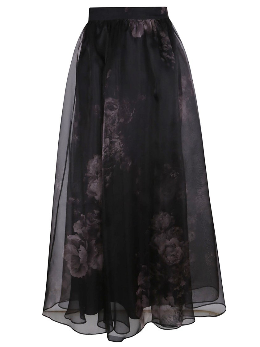 Zimmermann Silk Midi Skirt With Layered Tulle In Black