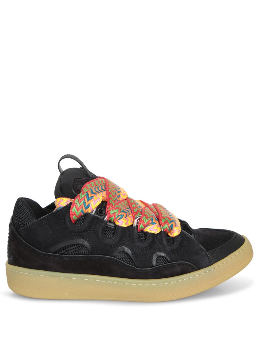Shop Lanvin Sporty Black Sneakers With Multi-colored Woven Lace