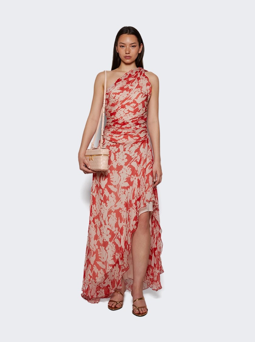 Victoria Beckham Floral Print One-shoulder Draped Midi Dress