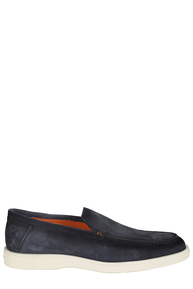 Santoni Loafers With Round Toe And Contrast Stitching In Black
