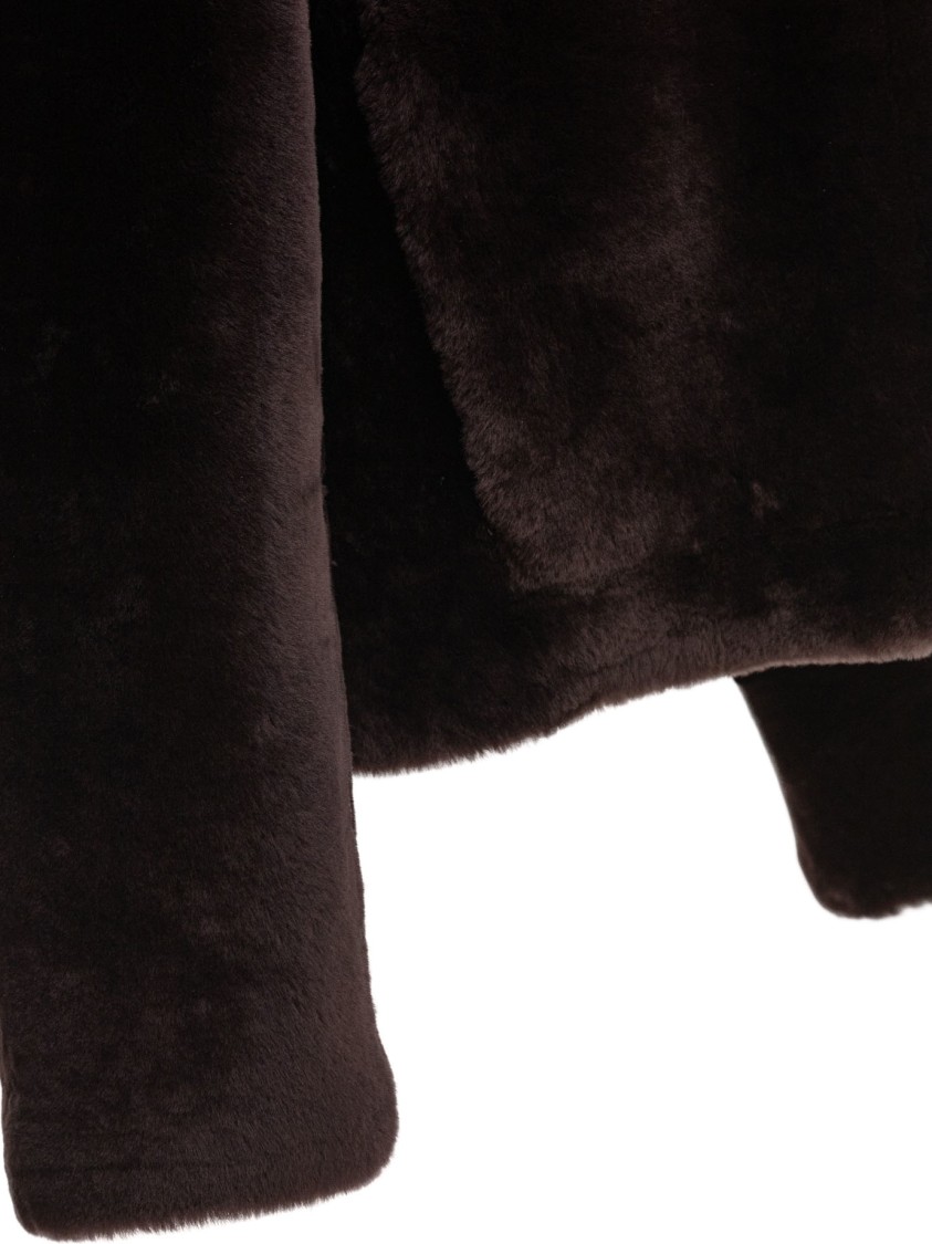 B&w Plush Brown Lamb Fur Coat In Brown