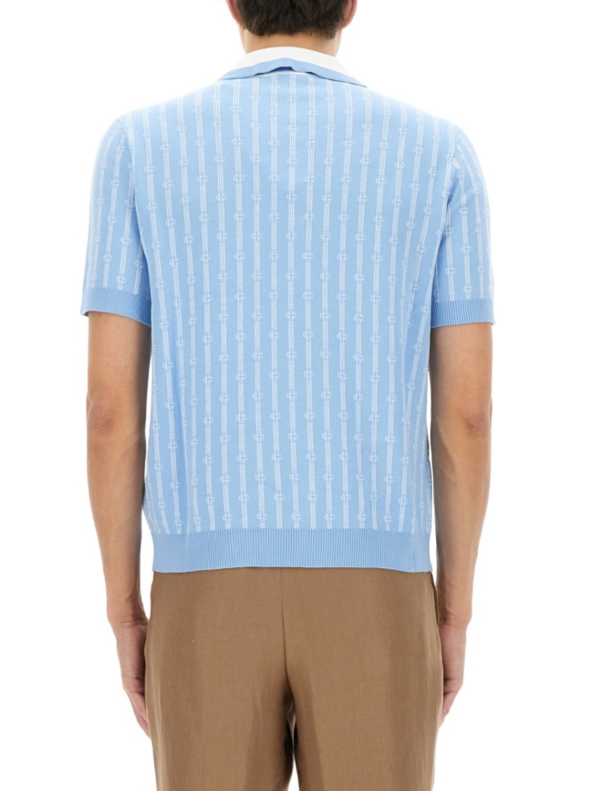 Shop Casablanca "monogram" Polo Shirt In Blue