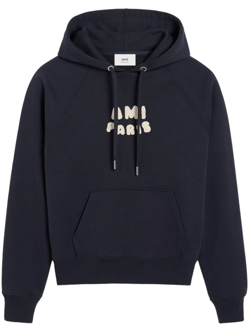 Shop Ami Alexandre Mattiussi Ami Blue Logo-print Hoodie