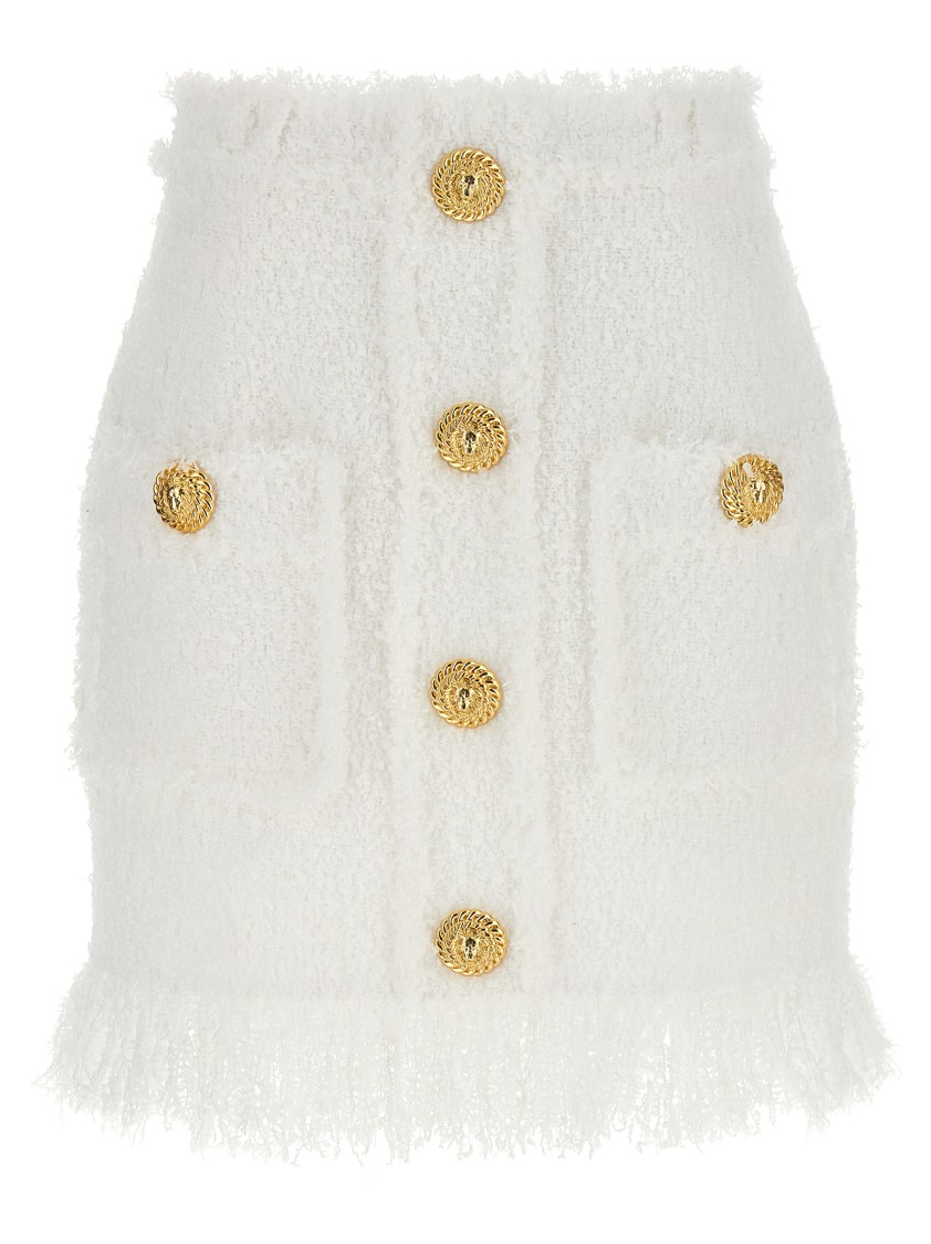Balmain Eyelash Crop Top With Logoed Buttons In White