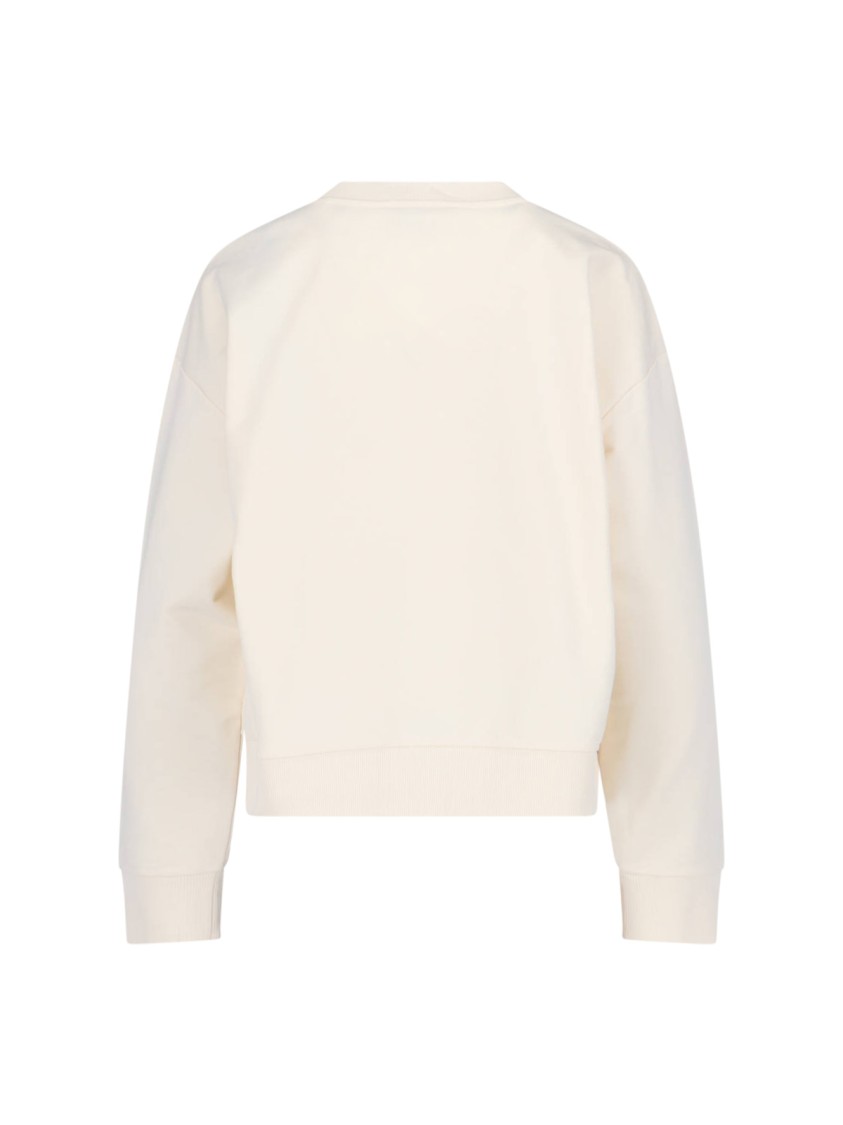 Moncler Crewneck Cotton Sweatshirt With Embroidered Logo And Multicolor Patch In Neutral