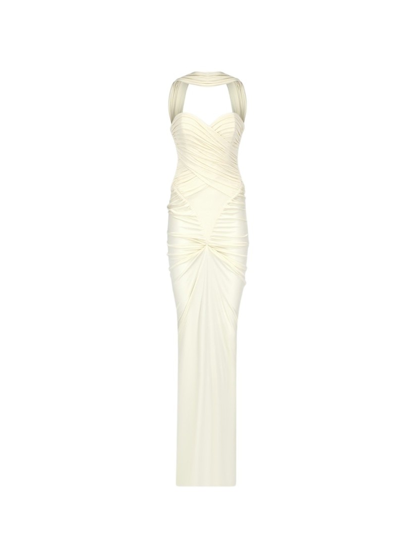 The New Arrivals By Ilkyaz Ozel Samsara Ruched Jersey Dress - Casablanca Lily In Neutrals