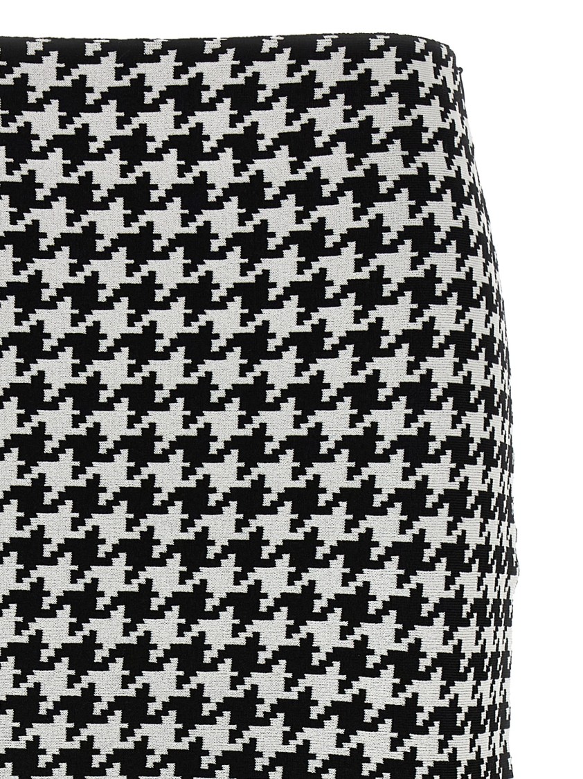 Alexander Mcqueen Mcqueen Midi Houndstooth Skirt With Flared Silhouette In Black