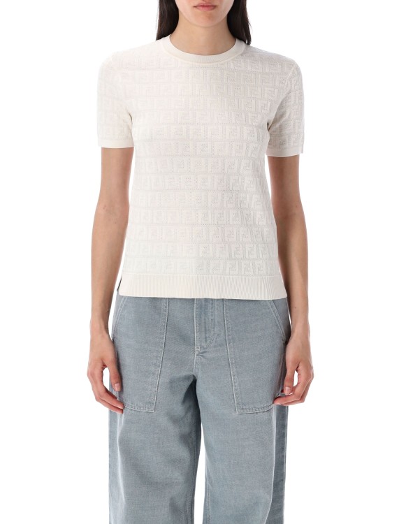 Tシャツ・カットソー Fendi Ff Knit T-Shirt With Tonal Motif Fendi Ff Knit T-Shirt With Tonal Motif in White | THE LIST