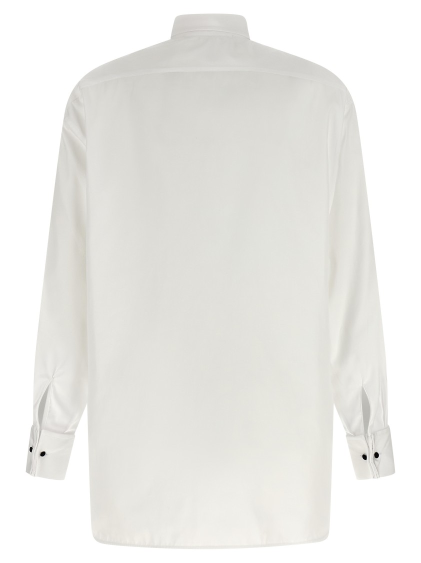Ermanno Scervino Contrast Plastron White Tuxedo Shirt With Covered Button Closure In White