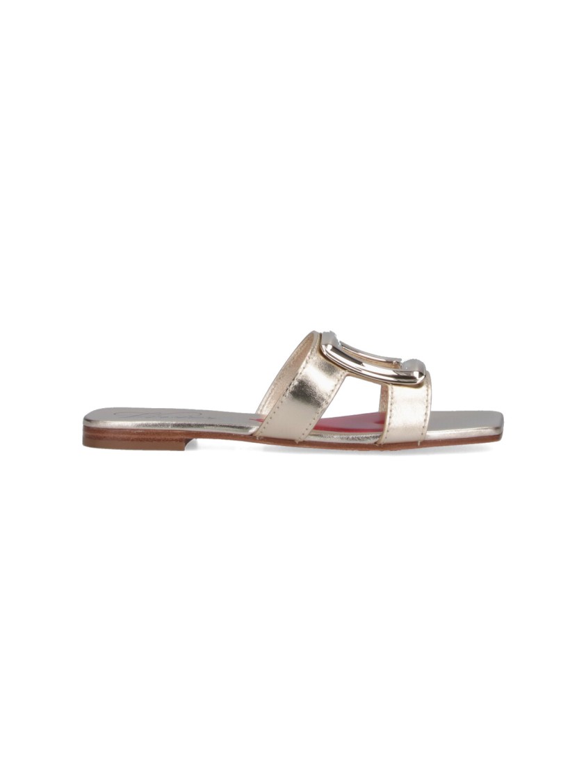 Roger Vivier Squared Toe Slide Sandals In Silver