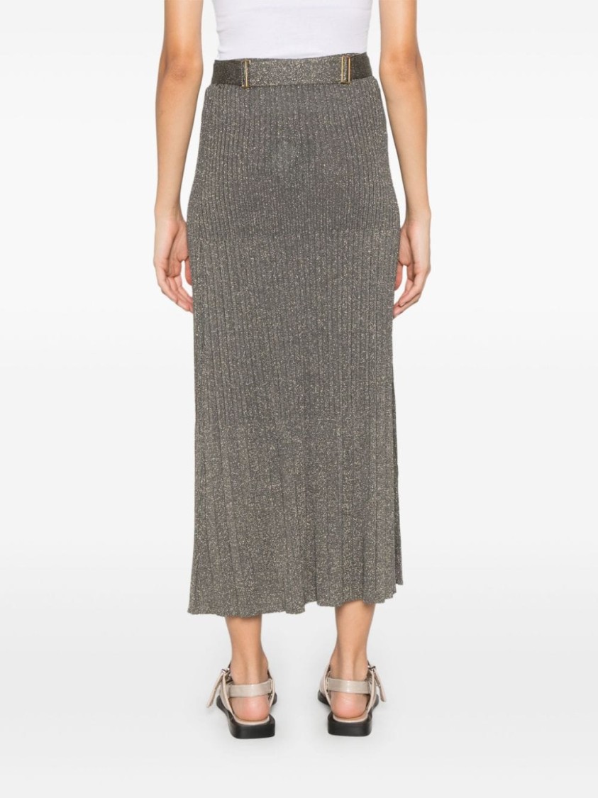 Shop Twinset Twin-set Ribbed Midi Skirt With Belt Detail And Flared Hem In Grey