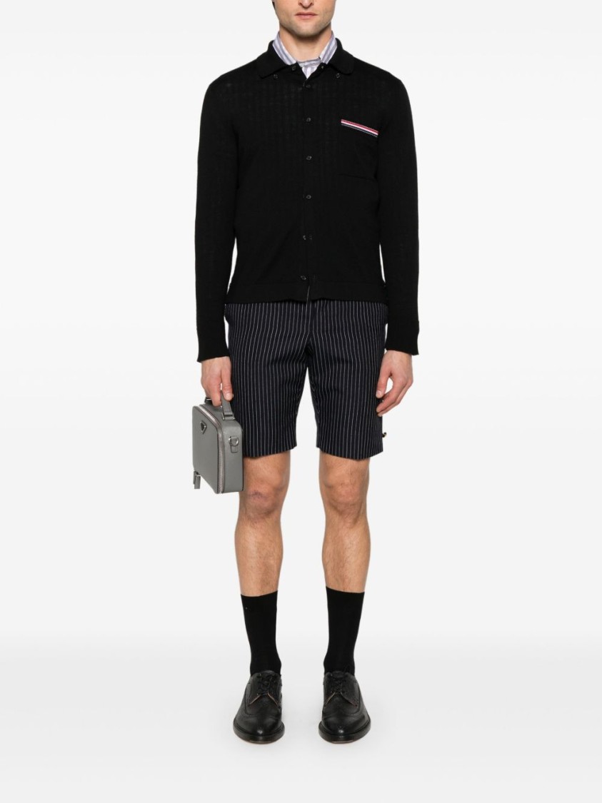 Thom Browne Button-front Knit Cardigan With Grosgrain Detailing In Black