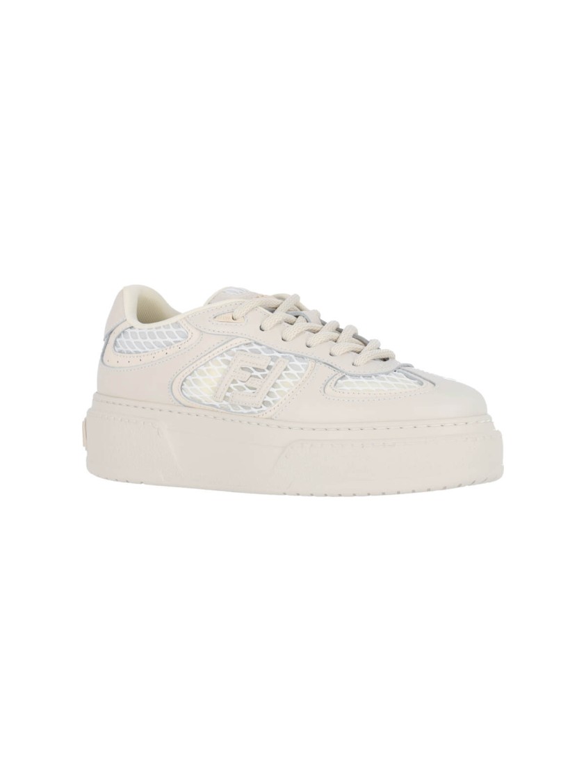 Fendi Women Sand Leather And Mesh Sneakers In Neutral