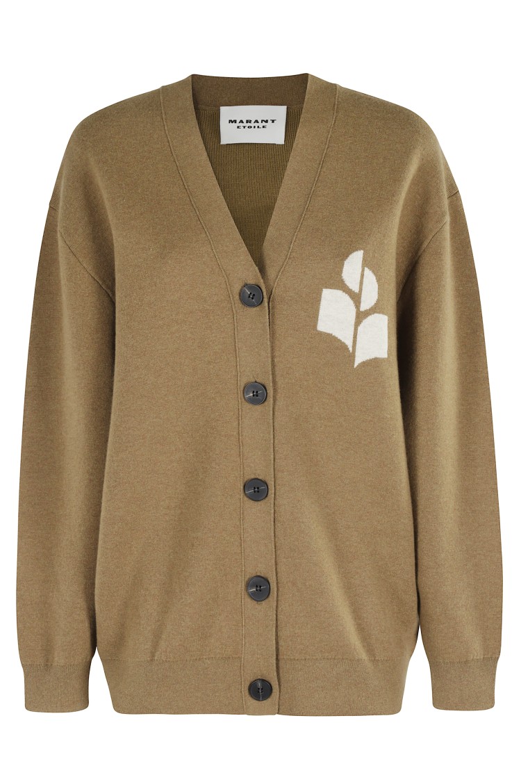 Isabel Marant Étoile Khaki V-neck Cardigan With Logo Detail In Neutral