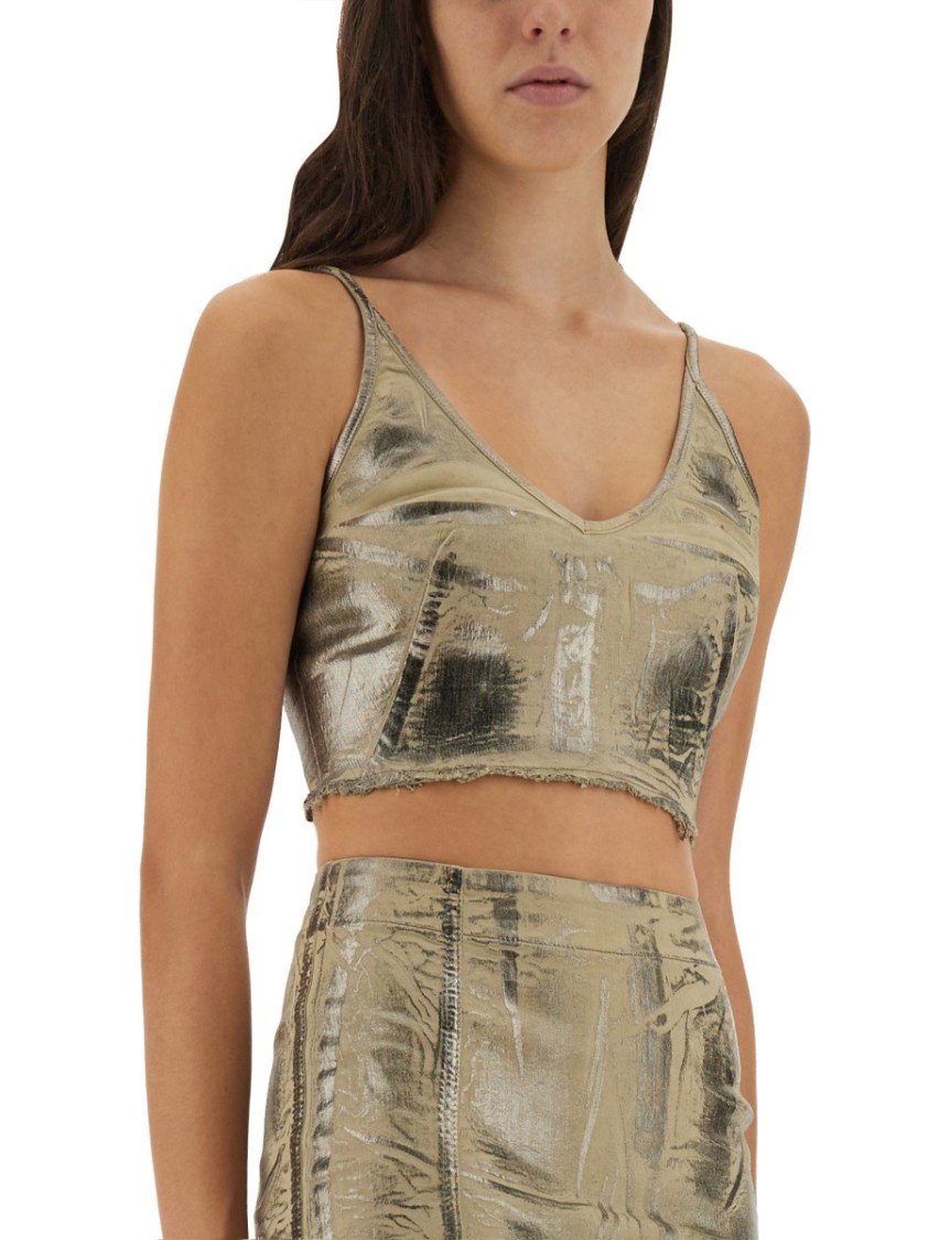 Rick Owens Drkshdw Drkshdw By Rick Owens Cropped Fitted Top With Subtle Sheen In Neutral