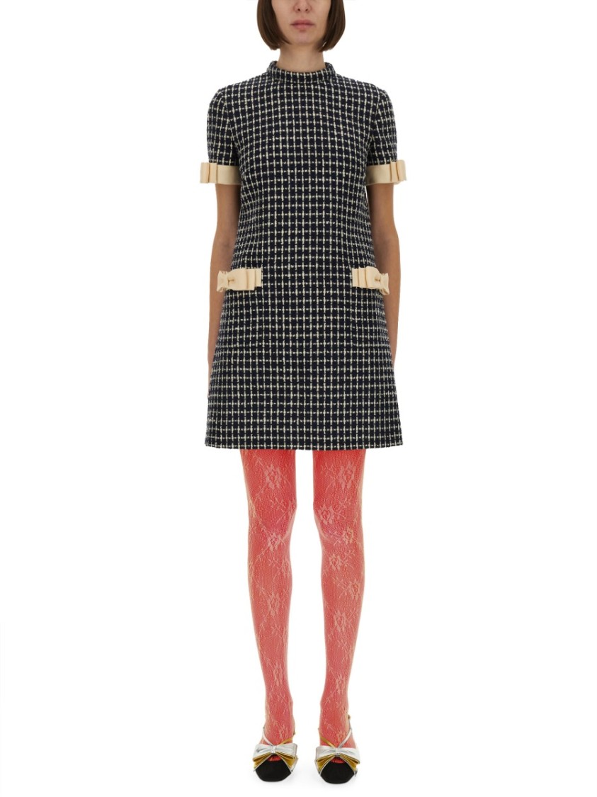 Valentino Textured Bow Detail Short Dress In Gray