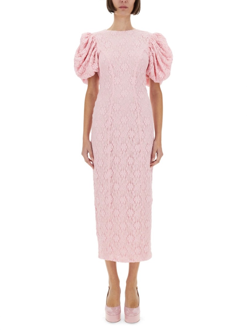 Rotate Birger Christensen Rotate Sunday Floral Lace Midi Dress In Pink
