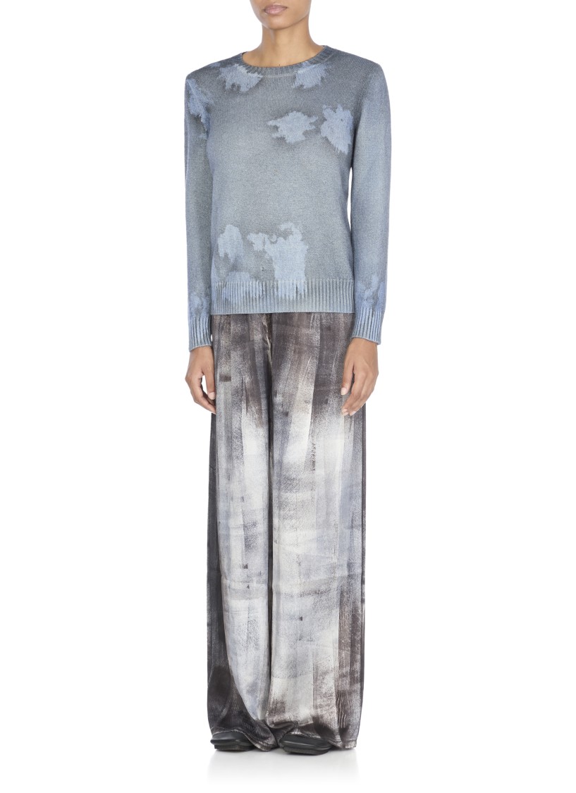 Avant Toi Cashmere Sweater With Unique Blue Pattern In Gray