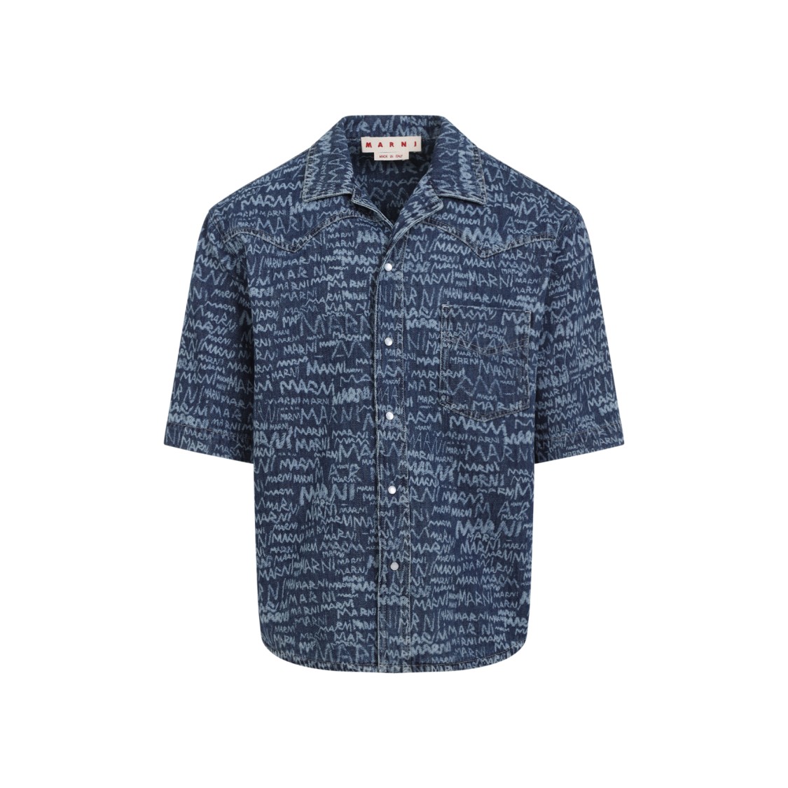 Marni Logo Western Denim Shirt In Grey