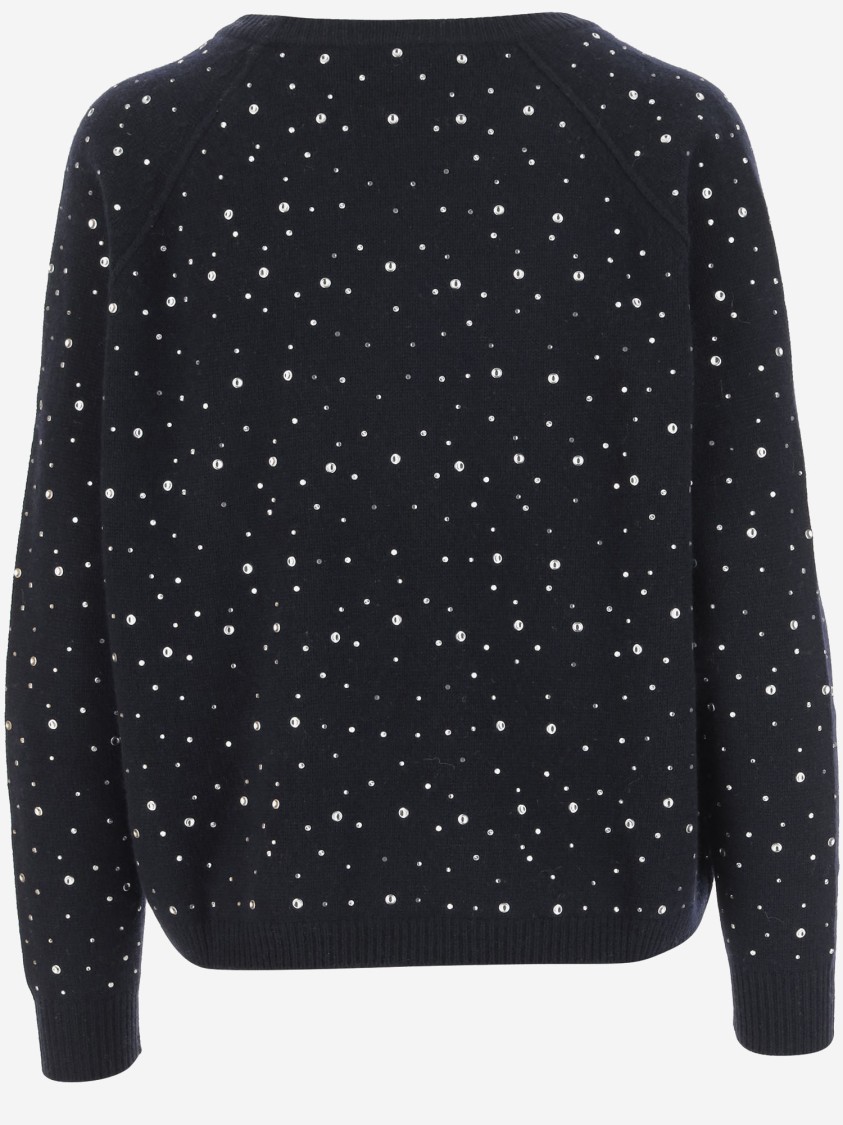 Allude Wool Blend Pullover With Rhinestones And Studs In Black