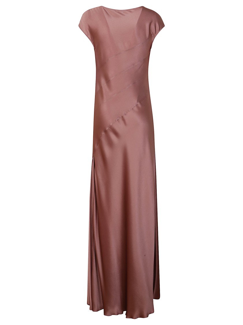 Alberta Ferretti Flowing Maxi Dress With Cap Sleeves And V-neckline In Brown