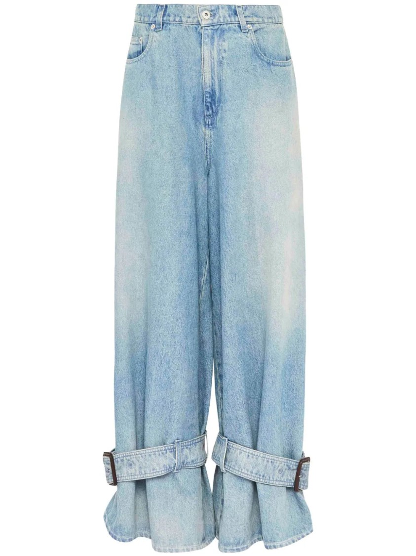Jw Anderson Wide Jeans With Adjustable Ankle Height Belts In Blue