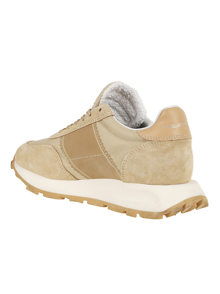 Philippe Model Paris Almond Beige Suede Panel Sneakers In Brown
