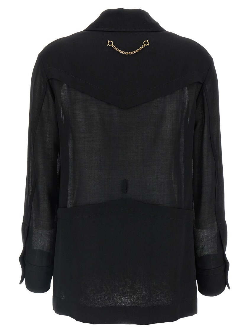 Ferragamo Semi-transparent Wool Jacket Puffer Jackets Black In Black