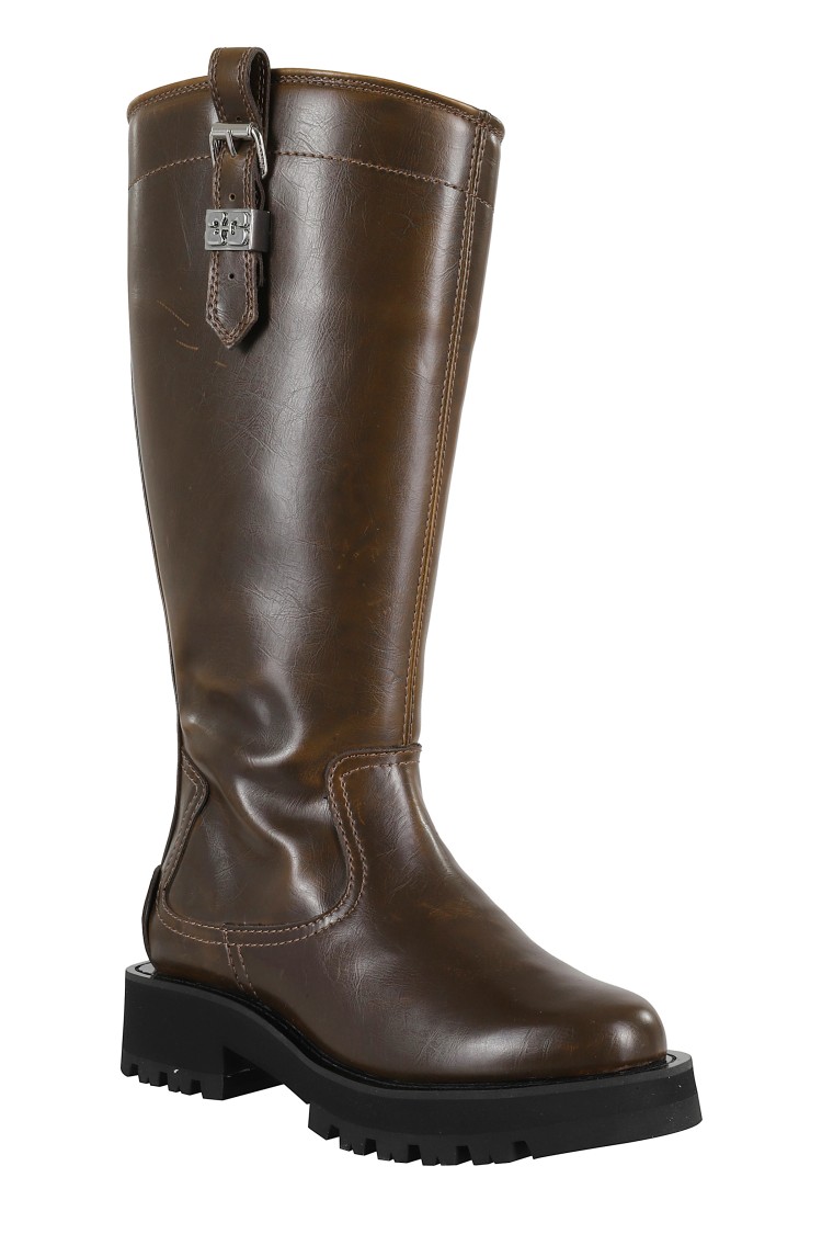 Ganni Studs High Boot Crinkle In Black