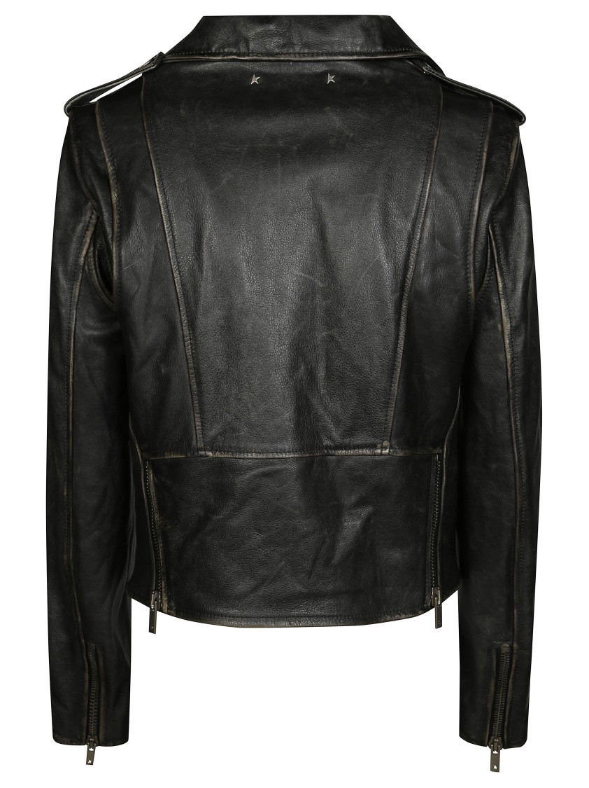 Golden Goose Biker Leather Jacket With Zip Closure In Black