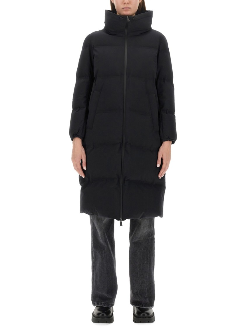Herno Long Length Quilted Coat With High Collar In Black