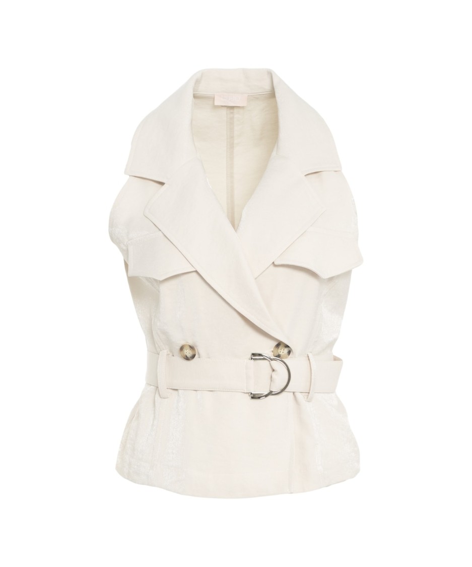 Liu •jo Liu Jo Sleeveless Beige Trench Vest With Notched Lapels