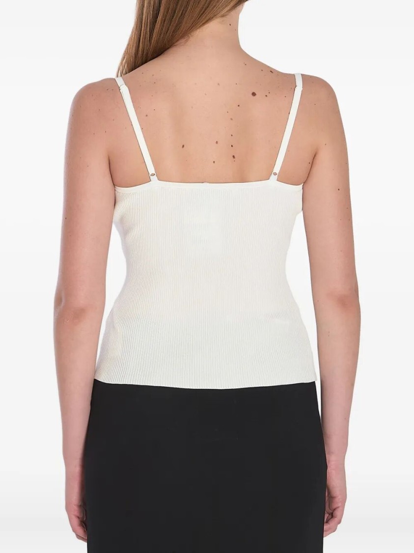 Self-portrait Lace-trimmed Ribbed Top In White