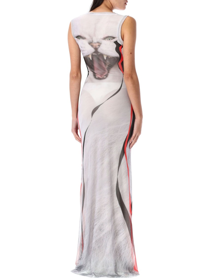 Shop Ottolinger Cowl Neck Mesh Printed Maxi Dress With Sheer Details In White