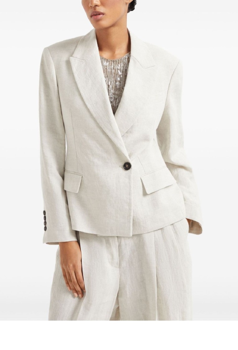 Brunello Cucinelli Tailored Blazer With Classic Lapel In Neutral