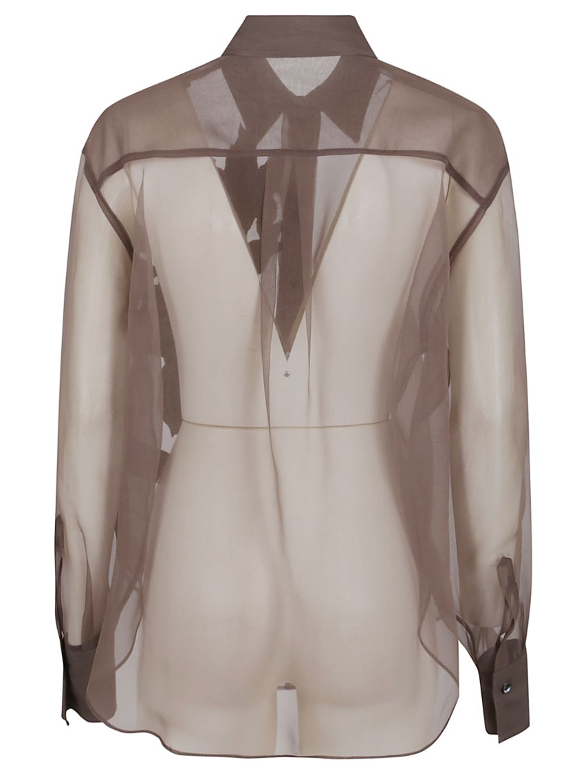 Brunello Cucinelli Brown Shirt With Semi-transparent Design And Embroidery On The Front In Silk Woma In Brown
