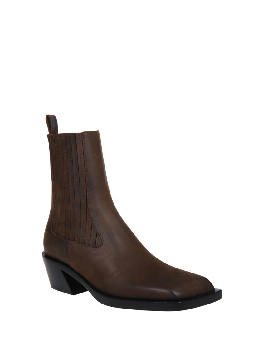 Amina Muaddi Chelsea Boot With Block Heel And Square Toe In Brown