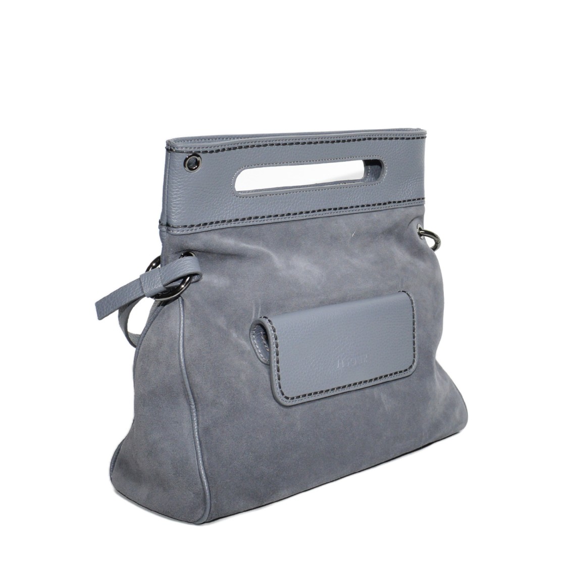 PLINIO VISONA' PLINIO VISONA' HAMMERED LEATHER AND SUEDE TWO-HANDLE FLAP BAG