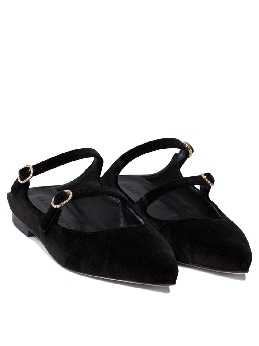 Amato Daniele Velvet Blue Loafers With Pointed Toe And Buckle Detail In Black