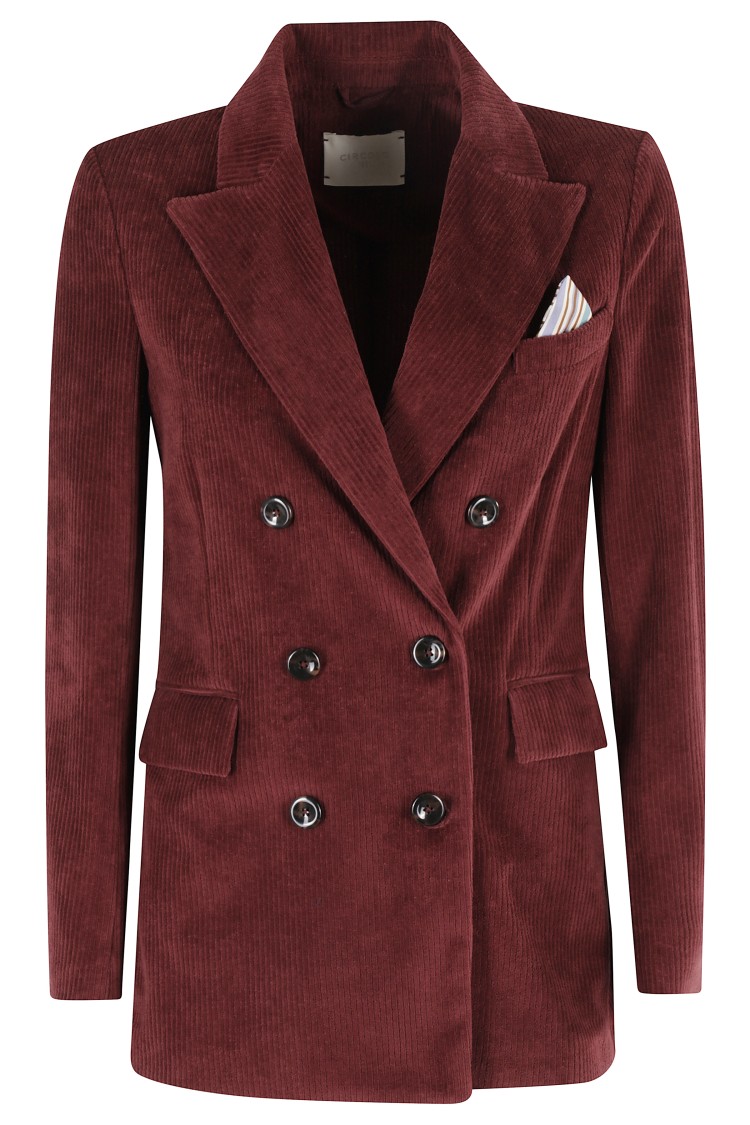 Circolo 1901 Double-breasted Corduroy Jacket With Flap Pockets In Burgundy