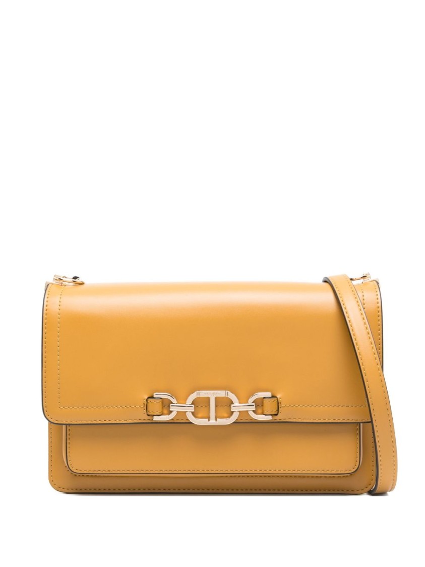 Twinset Twin-set Mustard Yellow Shoulder Bag With Gold-tone Chain-link Closure In Yellow