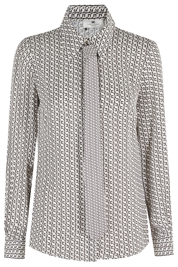 Elisabetta Franchi Geometric Pattern Shirt With Tailored Fit In Gray