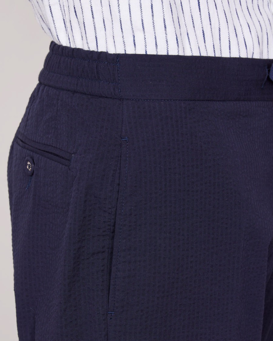 Officine Generale Plain Front Pants With Grosgrain Drawstring In Blue