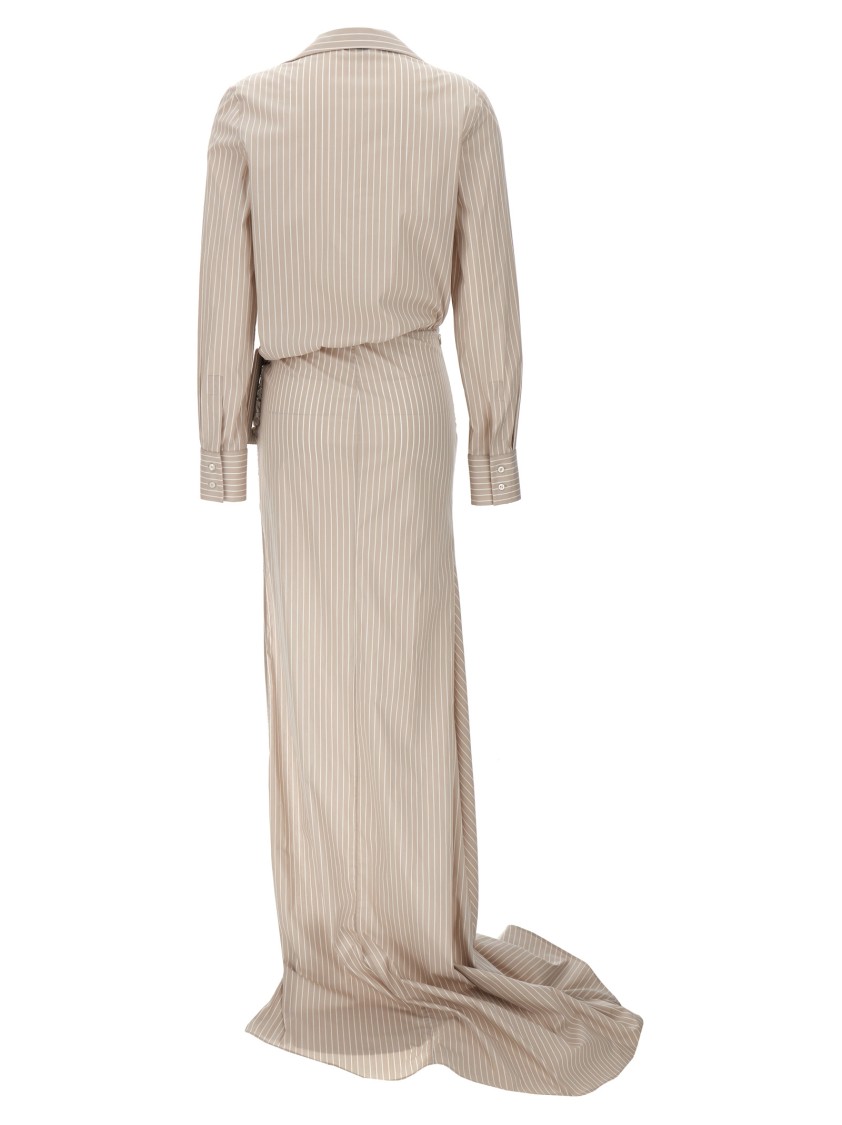 Giuseppe Di Morabito Waist Belt Striped Maxi Dress In Neutral