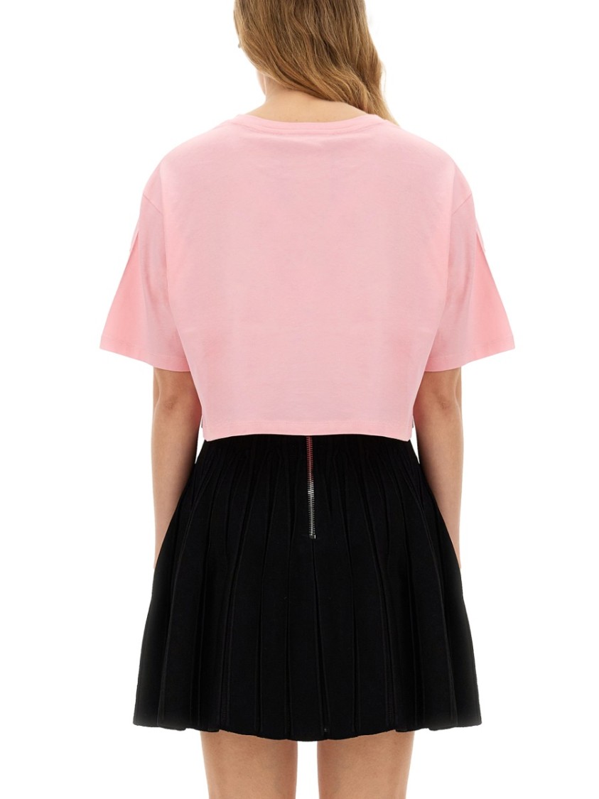 Shop Balmain Cropped T-shirt With Bold Logo Print In Pink