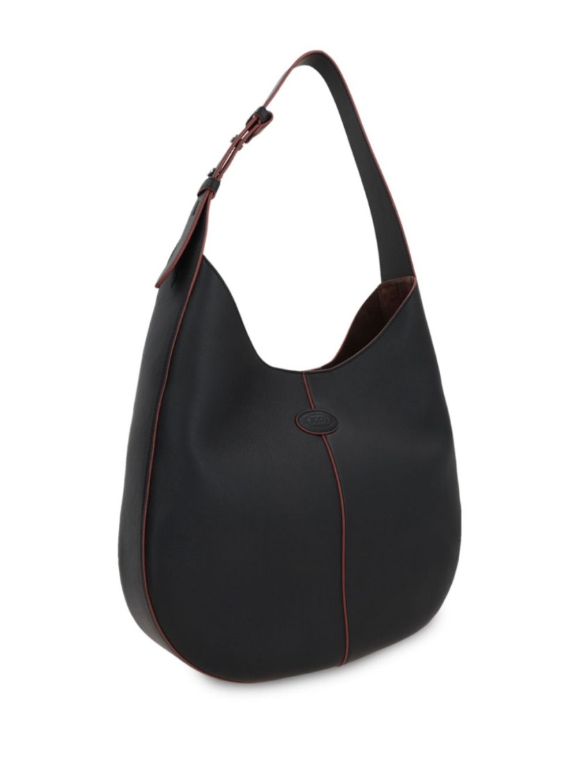 Tod's Calfskin Black Shoulder Bag With Adjustable Strap In Black