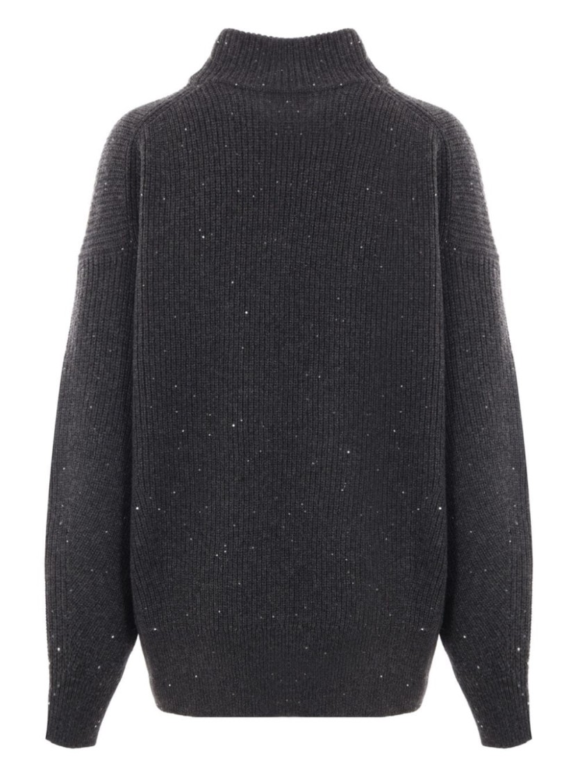 Brunello Cucinelli Ribbed Mock Neck Sweater With Subtle Sparkling Accents In Gray